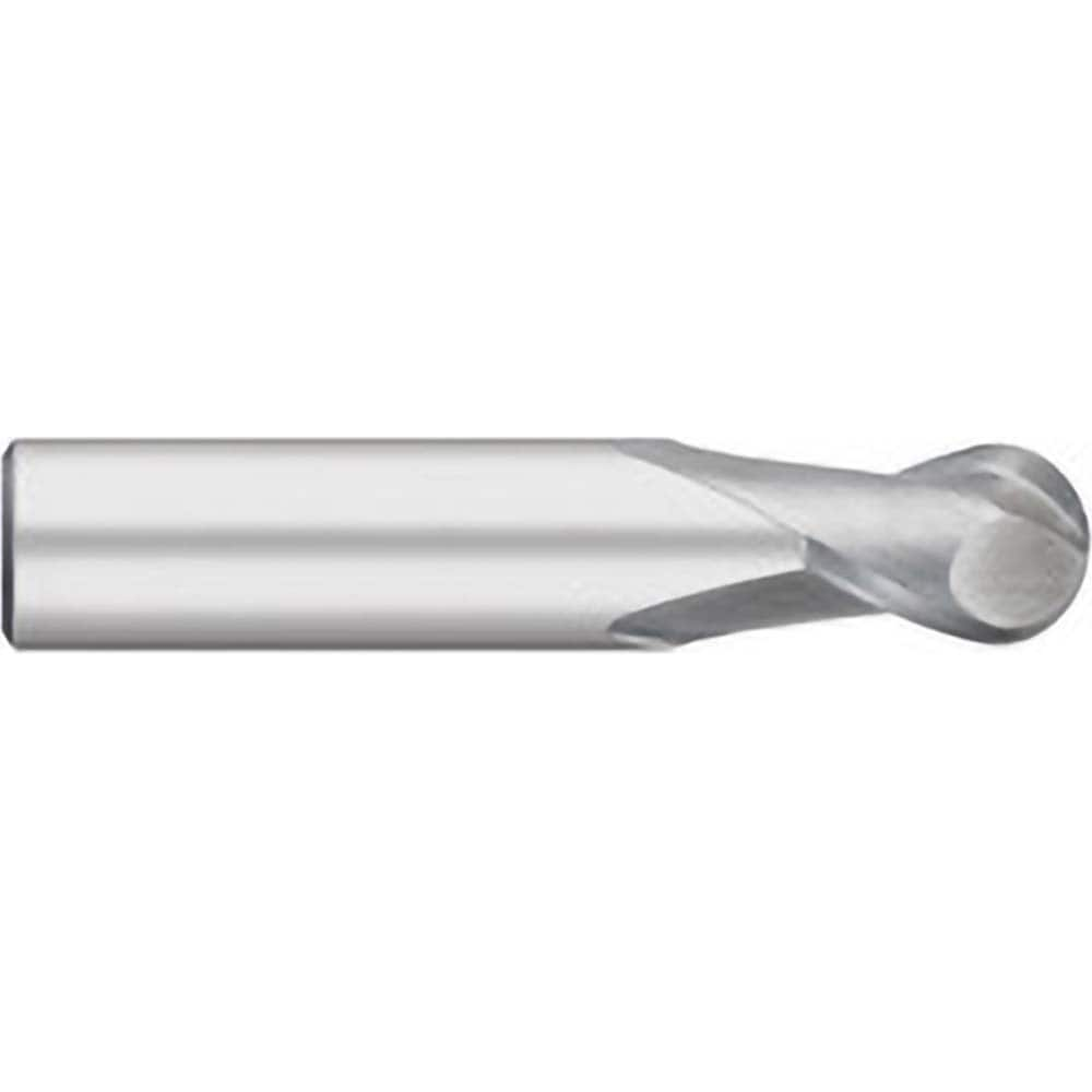 Ball End Mill: 0.0469″ Dia, 0.0938″ LOC, 2 Flute, Solid Carbide 1-1/2″ OAL, 1/8″ Shank Dia, 30 ° Helix, Uncoated, Single End