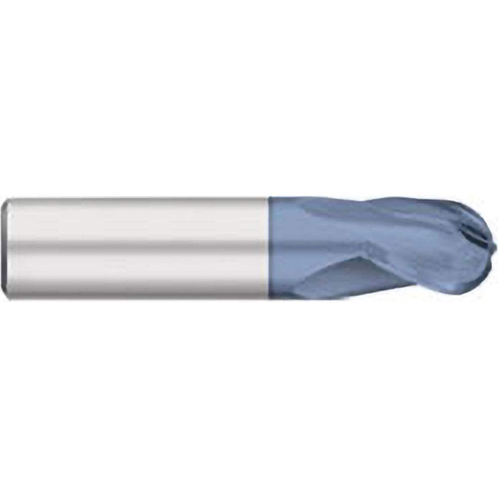 Ball End Mill: 0.0781″ Dia, 0.125″ LOC, 3 Flute, Solid Carbide 1-1/2″ OAL, 1/8″ Shank Dia, 30 ° Helix, AlTiN Coated, Single End