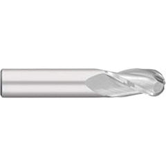 Ball End Mill: 0.3438″ Dia, 1″ LOC, 3 Flute, Solid Carbide 2-1/2″ OAL, 3/8″ Shank Dia, 30 ° Helix, Uncoated, Single End