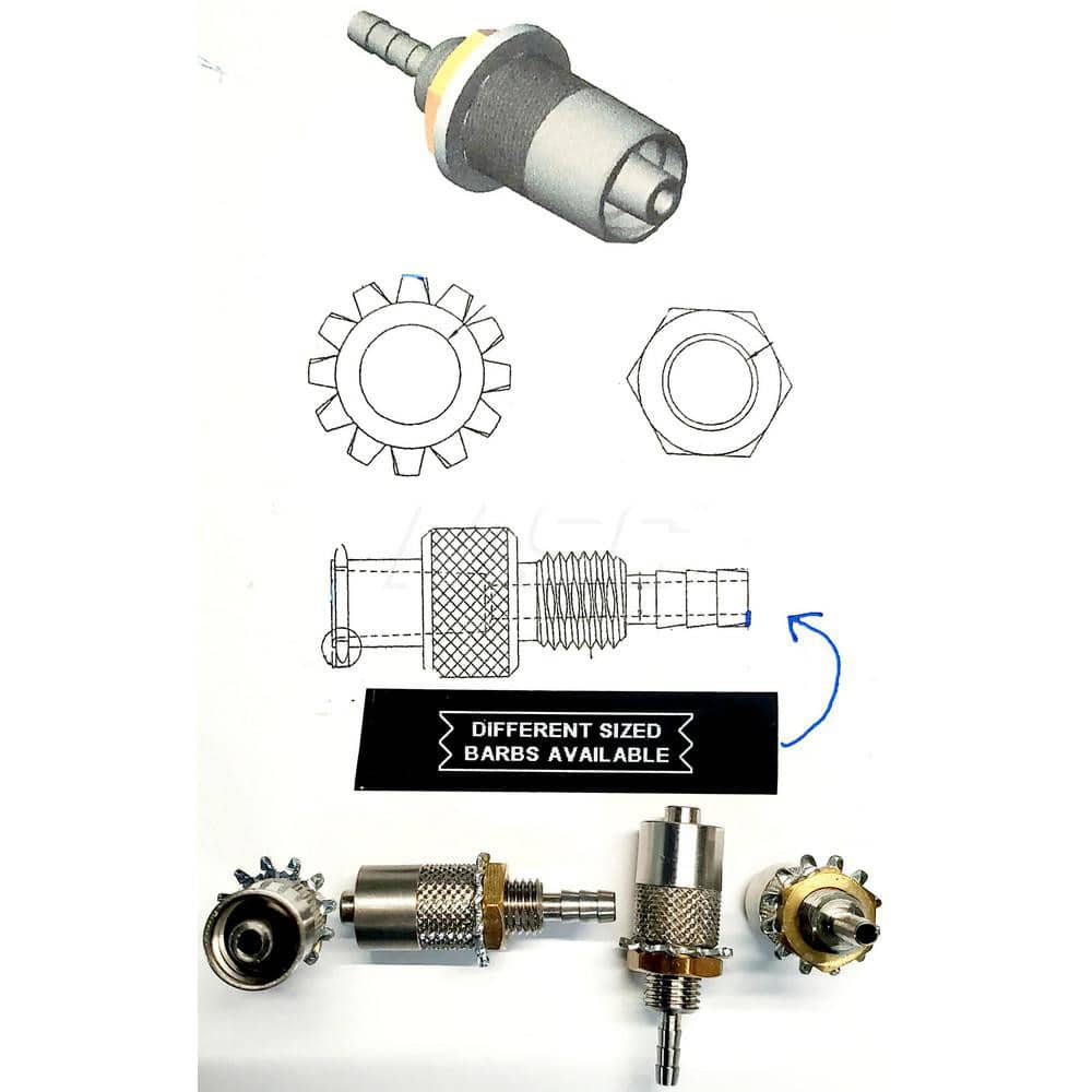 Medical Tubing Connectors & Fittings; Connector Type: Male Luer Lock to Bulkhead Adapter (3-Barb); Material: 303 Stainless Steel; Inlet A Inside Diameter (Inch): 1/8; Inlet B Inside Diameter (Inch): 3/16; Application: For Many Laboratories; Color: Silver