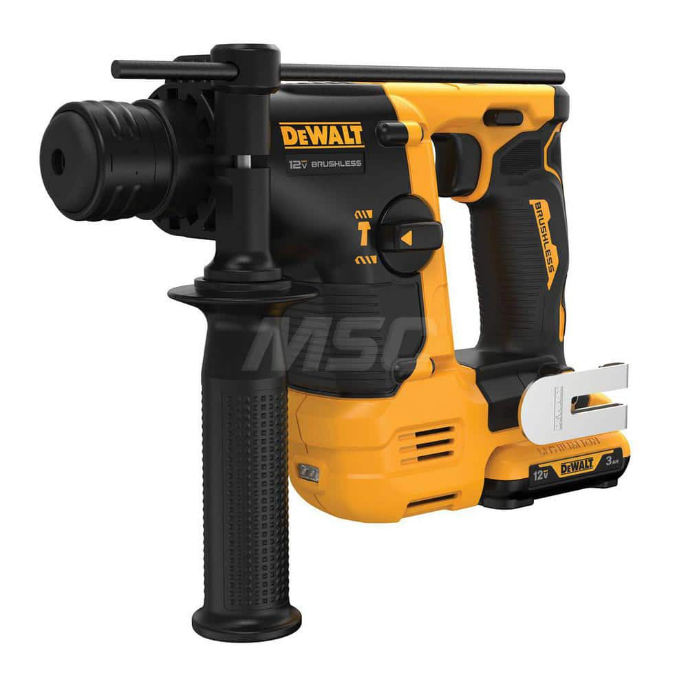 Cordless Hammer Drill: 12V, 9/16″ Chuck, 4,280 BPM, 910 RPM SDS Plus Chuck, Reversible, 2 Lithium-ion DCB124 Batteries Included, Charger Included