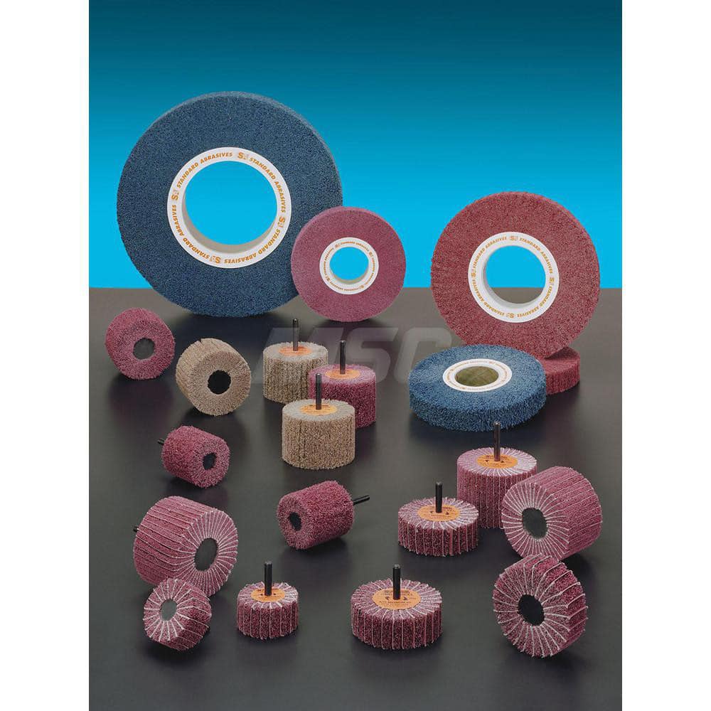 Unmounted Flap Wheels; Abrasive Type: Non-Woven; Abrasive Material: Aluminum Oxide; Outside Diameter (Inch): 6; Face Width (Inch): 1; Center Hole Size (Inch): 2; Grade: Very Fine; Backing Weight: A; Maximum RPM: 3400; Interleaf: No