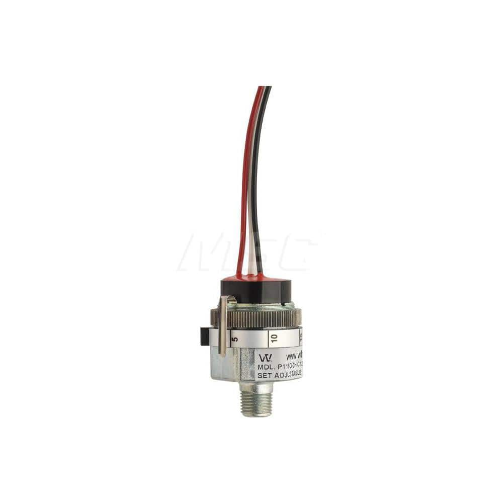 Pressure, Vacuum & Compound Switches; Type: Miniature Vacuum Switch; Compact, Cylindrical Pressure Switch; Thread Size: 1/8; Voltage: 250VAC / 30VDC; Thread Type: NPT Male; Amperage: 5.0000; Electrical Connection: Screw Terminals; Wetted Parts Material: 1