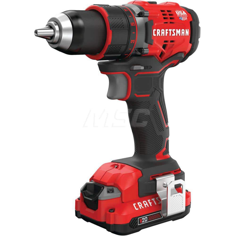 Cordless Hammer Drill: 20V, 1/2″ Chuck, 2,100 RPM Keyless Chuck, Reversible, 2 Lithium-ion CMCB202 Batteries Included, Charger Included