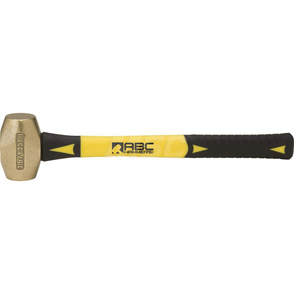 3 lb Brass Striking Hammer, Non-Sparking, Non-Marring 1-5/8 ™ Face Diam, 3-1/2 ™ Head Length, 16 ™ OAL, 14 ™ Fiberglass Handle, Double Faced 1-5/8″ Face Diam, 3-1/2″ Head Length, 16″ OAL, 14″ Fiberglass Handle