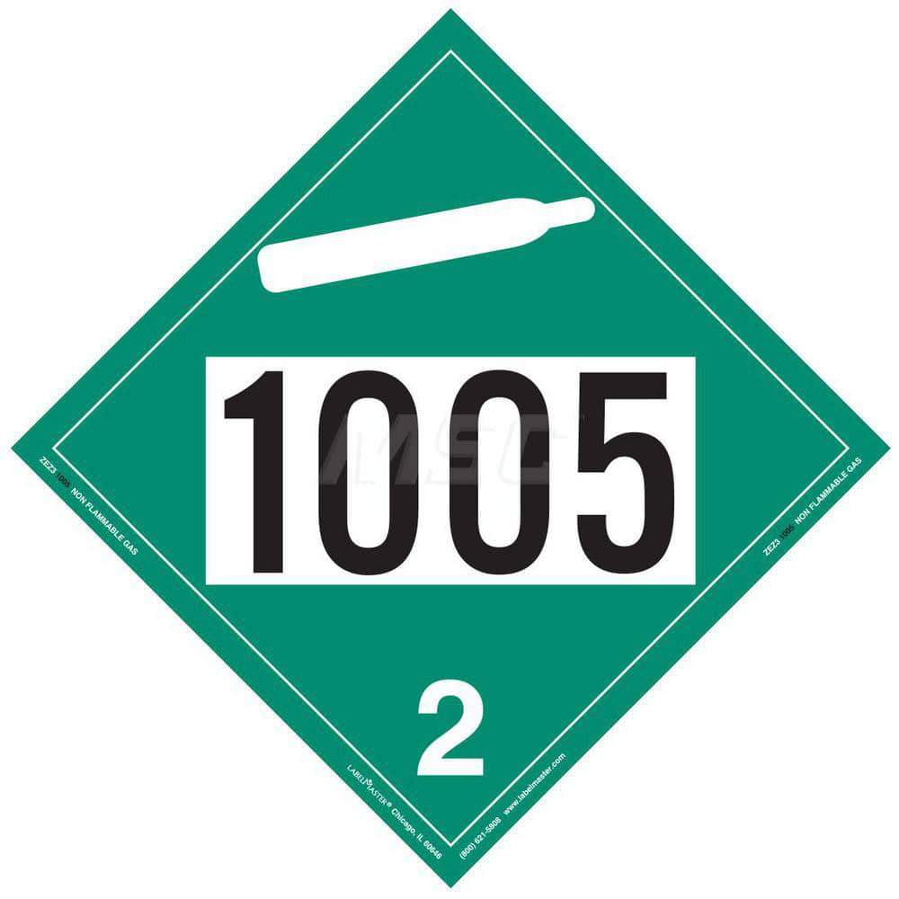 DOT Placards & Holders; Type: Placard; Legend: Non-Flammable Gas; Legend: Non-Flammable Gas; Material: Vinyl; Message or Graphic: Non-Flammable Gas; Legend Color: Green; Material: Vinyl; Compliance Specifications: DOT 49 CFR 172.519; Placard Coating: UV;