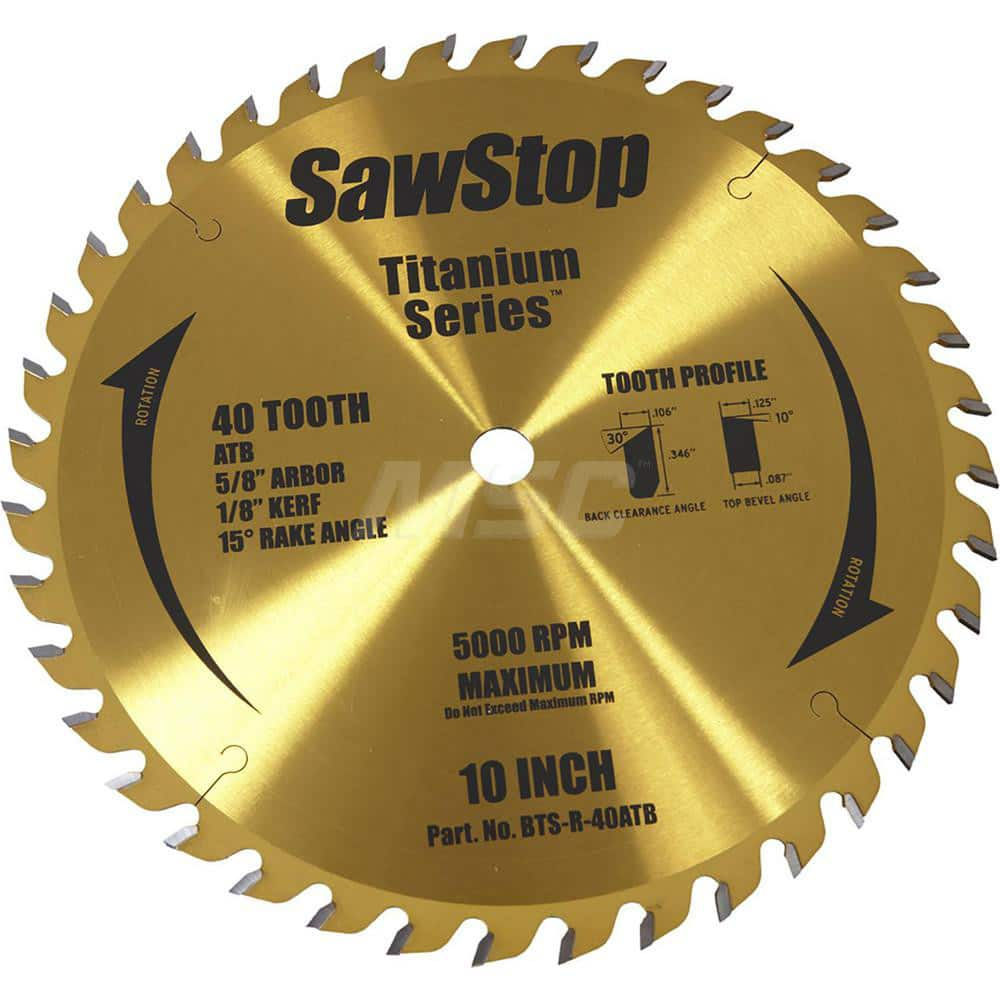 Wet & Dry Cut Saw Blade: 10″ Dia, 5/8″ Arbor Hole, 0.106″ Kerf Width, 40 Teeth Solid Carbide Teeth, Use on Wood, Standard Arbor