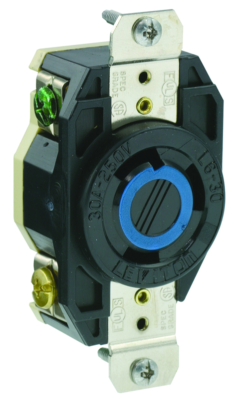 30 Amp; 250 Volt; NEMA L6-30R; 2P; 3W; Flush Mtg Locking Receptacle; Industrial Grade; Grounding; V-0-MAX - Black - Caliber Tooling