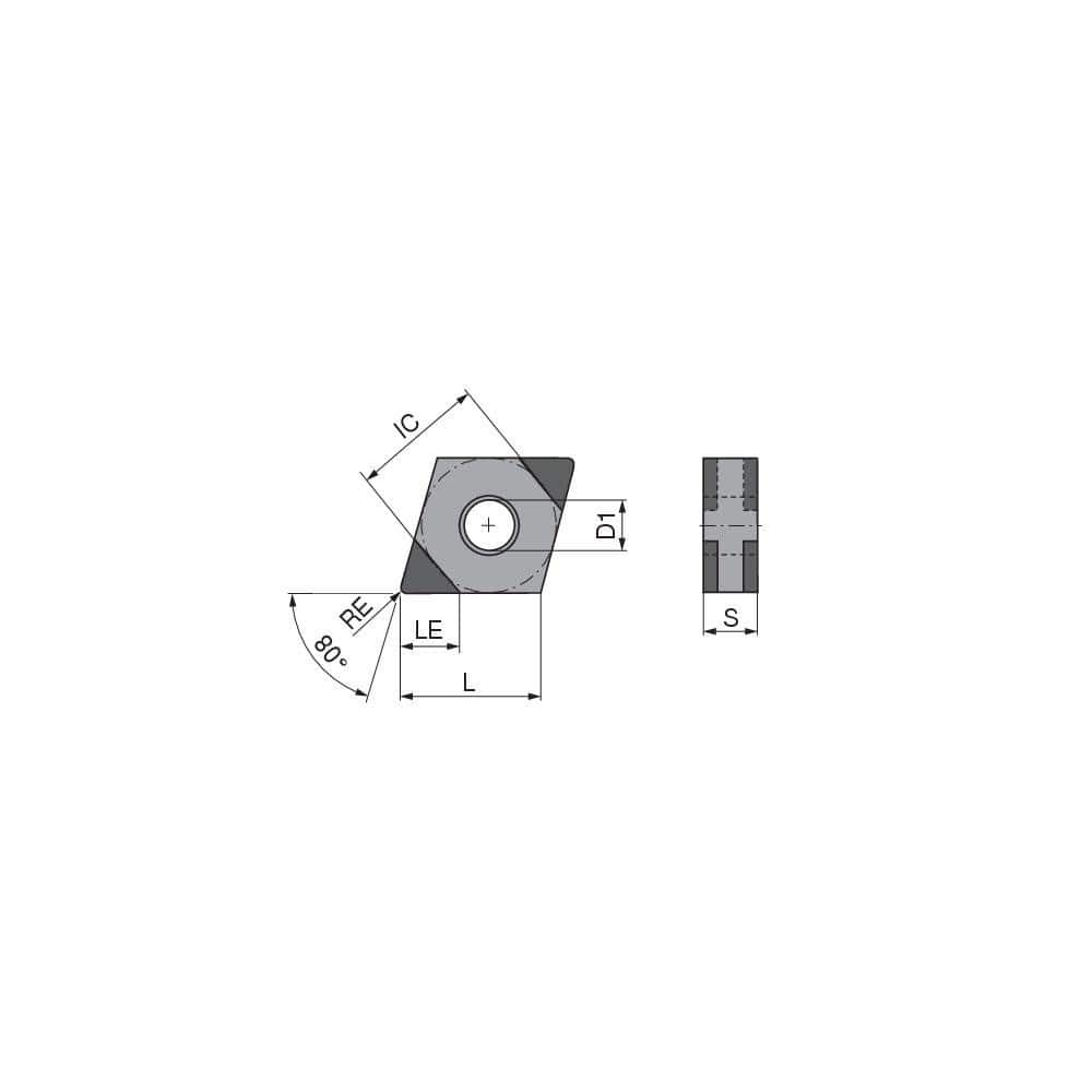 Turning Insert:  CNGA432-X-15S-4SC ,  Polycrystalline Cubic Boron Nitride Uncoated Finish,  Neutral,  1/2″ Inscribed Circle,  0.0315″ Corner Radius,  80.0 &deg N/A Diamond,  Series  CNGA