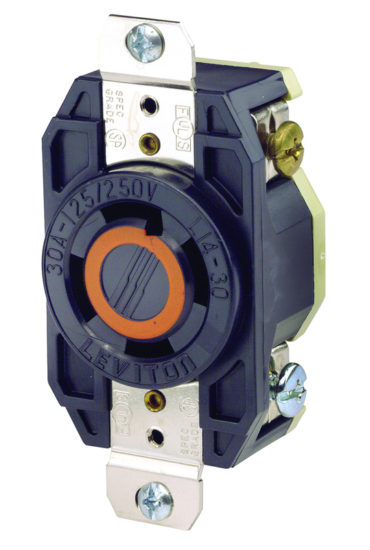 30 Amp; 125/250 Volt; NEMA L14-30R; 3P; 4W; Flush Mtg Locking Receptacle; Industrial Grade; Grounding; V-0-MAX - Black - Caliber Tooling