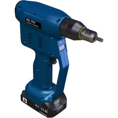 RivetKing - Cordless Riveters; Fastener Type: Cordless Electric Riveter ; Closed End Rivet Capacity: All up to 1/4 ; Mandrel Collection: Yes ; Voltage: 18 ; Stroke Length (Decimal Inch): 1.0000 ; Pull Force (Lb.): 4100 - Exact Industrial Supply