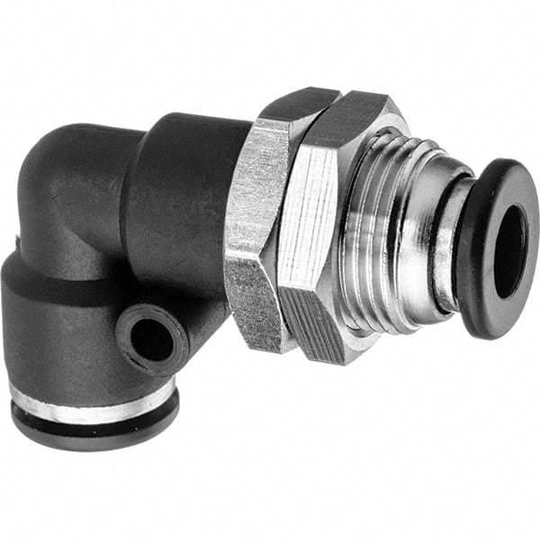 Value Collection - 3/8" OD, Nylon Push-to-Connect Bulkhead Union Elbow - 150 Max psi, Black - Caliber Tooling