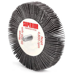 Superior Abrasives - Mounted Flap Wheels; Abrasive Type: Coated ; Outside Diameter (Inch): 3 ; Face Width (Inch): 1/2 ; Abrasive Material: Silicon Carbide ; Grit: 240 ; Mounting Type: 1/4" Shank - Exact Industrial Supply