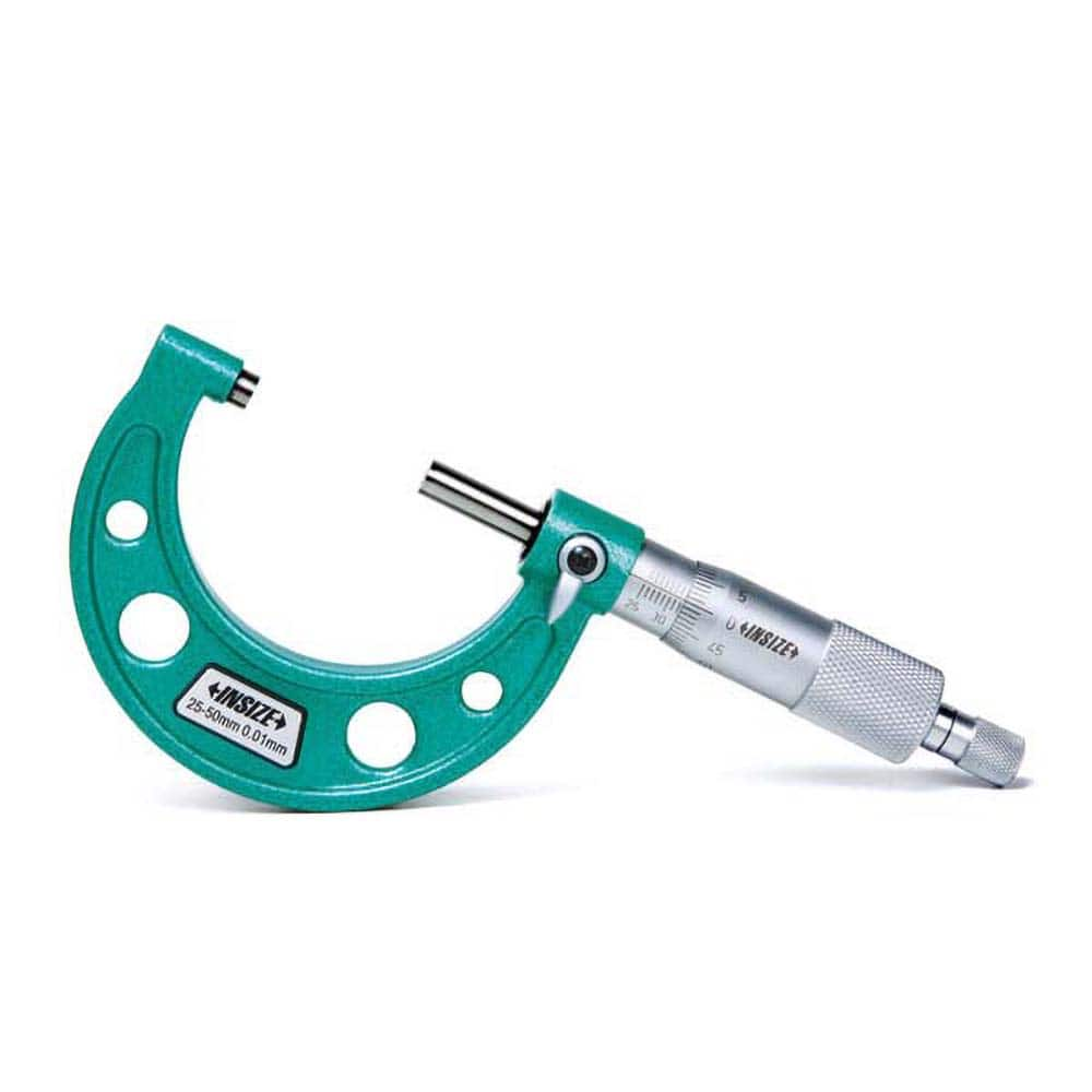 Insize USA LLC - Mechanical Outside Micrometers; Minimum Measurement (mm): 0.00 ; Maximum Measurement (mm): 75.00 ; Graduation (mm): 0.01 ; Features: None ; Thimble Type: Ratchet Stop ; Measuring Face Material: Carbide - Exact Industrial Supply