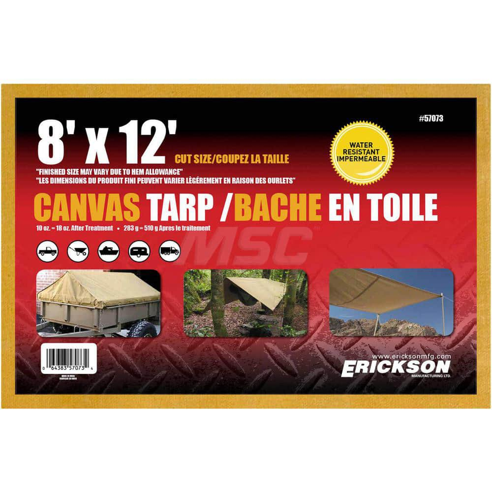 Erickson Manufacturing - Tarps & Dust Covers; Material: Canvas ; Width (Feet): 8.00 ; Grommet: Yes ; Color: Beige ; Length: 12 ; Additional Information: Finished Size May Vary Due to Hem Allowance - Exact Industrial Supply