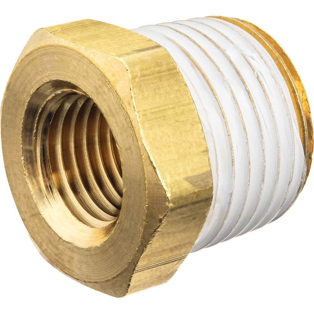 USA Sealing - Brass & Chrome Pipe Fittings; Type: Hex Bushing ; Fitting Size: 1-1/4 x 1 ; End Connections: MBSPT x FBSPT w/Thread Sealant ; Material: Brass ; Pressure Rating (psi): 125 ; Finish/Coating: Uncoated - Exact Industrial Supply