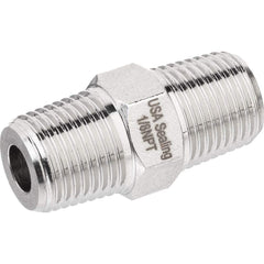 USA Sealing - Brass & Chrome Pipe Fittings; Type: Hex Nipple ; Fitting Size: 3/8 x 3/8 ; End Connections: MNPTF x MNPTF ; Material: Brass ; Pressure Rating (psi): 1000 ; Finish/Coating: Nickel Plated - Exact Industrial Supply