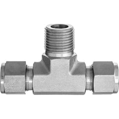 USA Sealing - Metal Compression Tube Fittings; Type: Branch Tee ; End Connections: Tube OD x Male NPT ; Tube Outside Diameter (Inch): 3/8 ; Thread Size: 1/4 ; Material: Steel ; Maximum Working Pressure (psi): 3100.000 - Exact Industrial Supply