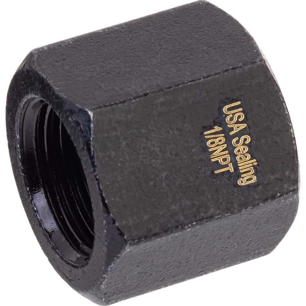 USA Sealing - Brass & Chrome Pipe Fittings; Type: Cap ; Fitting Size: 3/8 x 3/8 ; End Connections: FNPTF x FNPTF ; Material: Brass ; Pressure Rating (psi): 1000 ; Finish/Coating: Black Zinc - Exact Industrial Supply