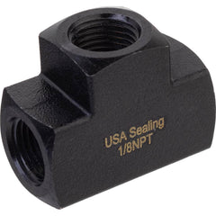 USA Sealing - Brass & Chrome Pipe Fittings; Type: Tee ; Fitting Size: 1/2 x 1/2 x 1/2 ; End Connections: FNPTF x FNPTF x FNPTF ; Material: Brass ; Pressure Rating (psi): 1000 ; Finish/Coating: Black Zinc - Exact Industrial Supply