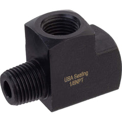 USA Sealing - Brass & Chrome Pipe Fittings; Type: Run Tee ; Fitting Size: 1/2 x 1/2 x 1/2 ; End Connections: FNPTF x FNPTF x MNPTF ; Material: Brass ; Pressure Rating (psi): 1000 ; Finish/Coating: Black Zinc - Exact Industrial Supply