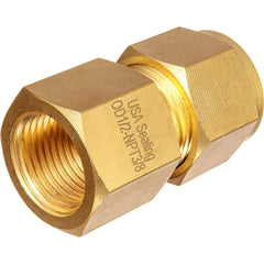 USA Sealing - Metal Compression Tube Fittings; Type: Female Straight Fitting ; End Connections: Tube OD x FBSPP ; Tube Outside Diameter (mm): 12 ; Thread Size: 1/4 ; Material: Brass ; Compression Style: Double Ferrule - Exact Industrial Supply