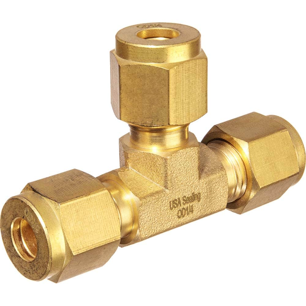 USA Sealing - Metal Compression Tube Fittings; Type: Union Tee ; End Connections: Tube OD x Tube OD ; Tube Outside Diameter (mm): 8 ; Thread Size: None ; Material: Brass ; Compression Style: Double Ferrule - Exact Industrial Supply