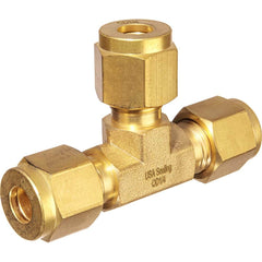 USA Sealing - Metal Compression Tube Fittings; Type: Union Tee ; End Connections: Tube OD x Tube OD ; Tube Outside Diameter (mm): 12 ; Thread Size: None ; Material: Brass ; Compression Style: Double Ferrule - Exact Industrial Supply