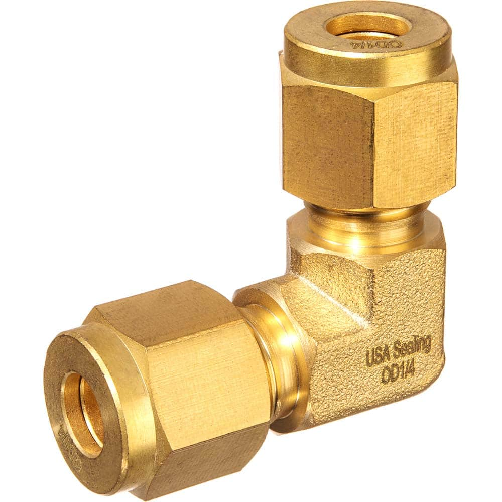 USA Sealing - Metal Compression Tube Fittings; Type: Union Elbow ; End Connections: Tube OD x Tube OD ; Tube Outside Diameter (mm): 12 ; Thread Size: None ; Material: Brass ; Compression Style: Double Ferrule - Exact Industrial Supply