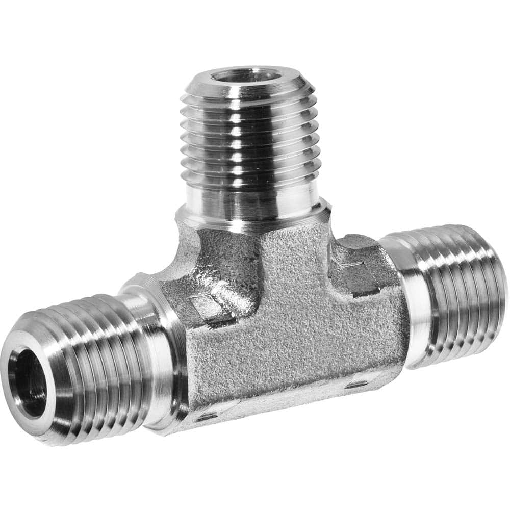 USA Sealing - Stainless Steel Pipe Fittings; Type: Tee ; Fitting Size: 1/8 x 1/8 x 1/8 ; End Connections: MNPT x MNPT x MNPT ; Material Grade: 304 ; Pressure Rating (psi): 9400 - Exact Industrial Supply