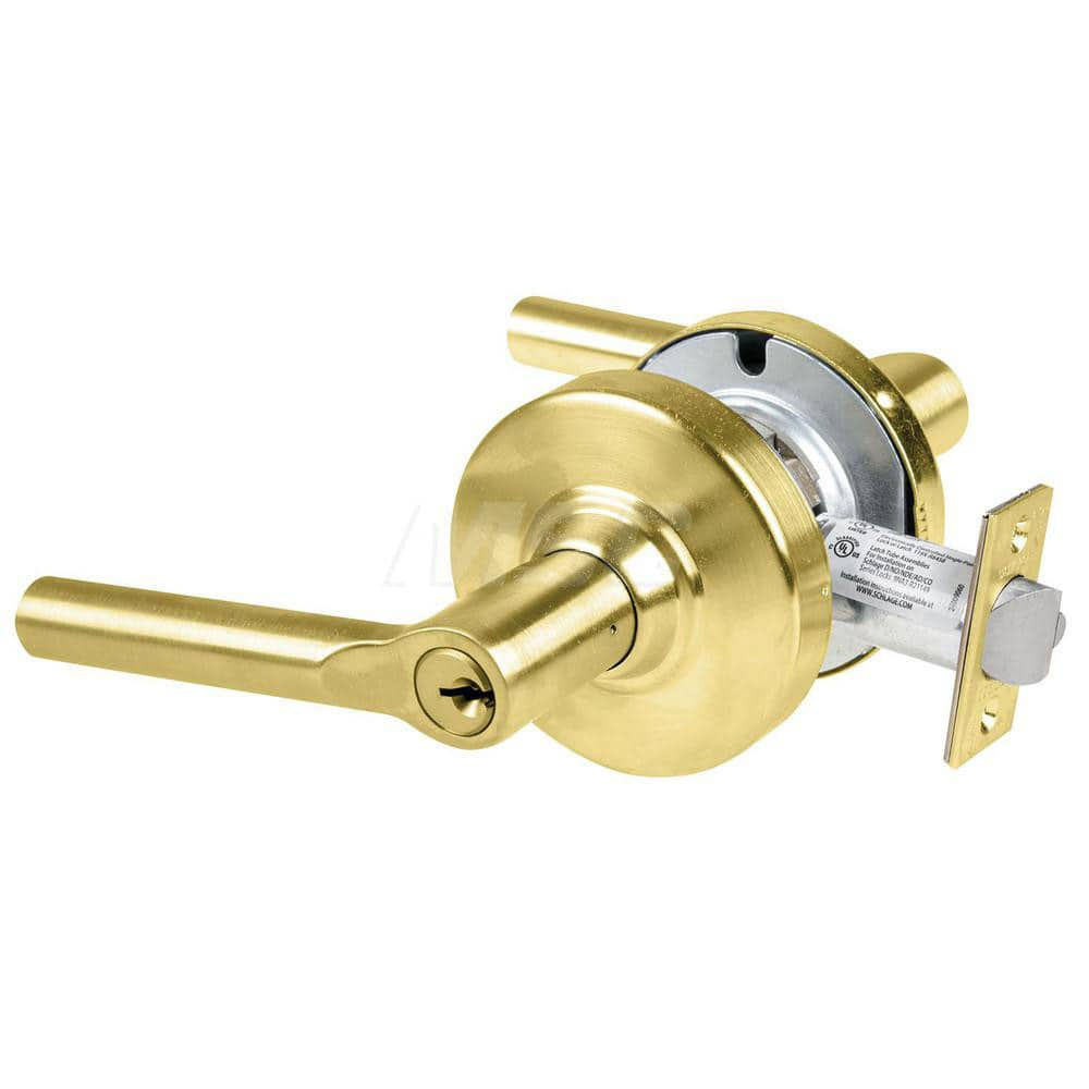 Lever Locksets; Type: Cylindrical Lock; Key Type: Keyed Different; Strike Type: Curved Lip Strike; Finish/Coating: Satin Brass; Material: Metal; Material: Metal; Door Thickness: 1.75 in; Backset: 2.75 in; Cylinder Type: Schlage C Keyway; Minimum Order Qua