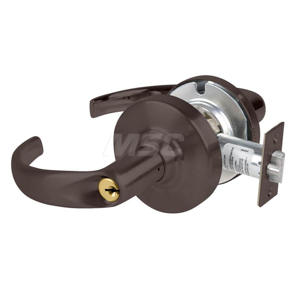 Lever Locksets; Type: Cylindrical Lock; Key Type: Keyed Different; Strike Type: Curved Lip Strike; Finish/Coating: Oil Rubbed Bronze; Material: Metal; Material: Metal; Door Thickness: 1.75 in; Backset: 2.75 in; Cylinder Type: Schlage C Keyway; Minimum Ord