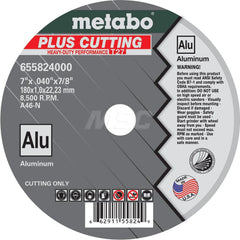 Cut-Off Wheel: Type 27, 7″ Dia, 7/8″ Hole, Aluminum 46 Grit, 8500 Max RPM