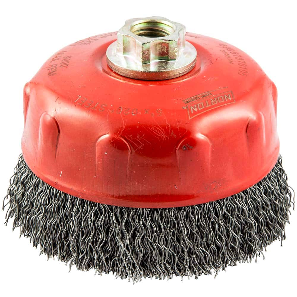 Norton - 5" Diam 5/8-11 Threaded Arbor Carbon Steel Fill Cup Brush - Caliber Tooling