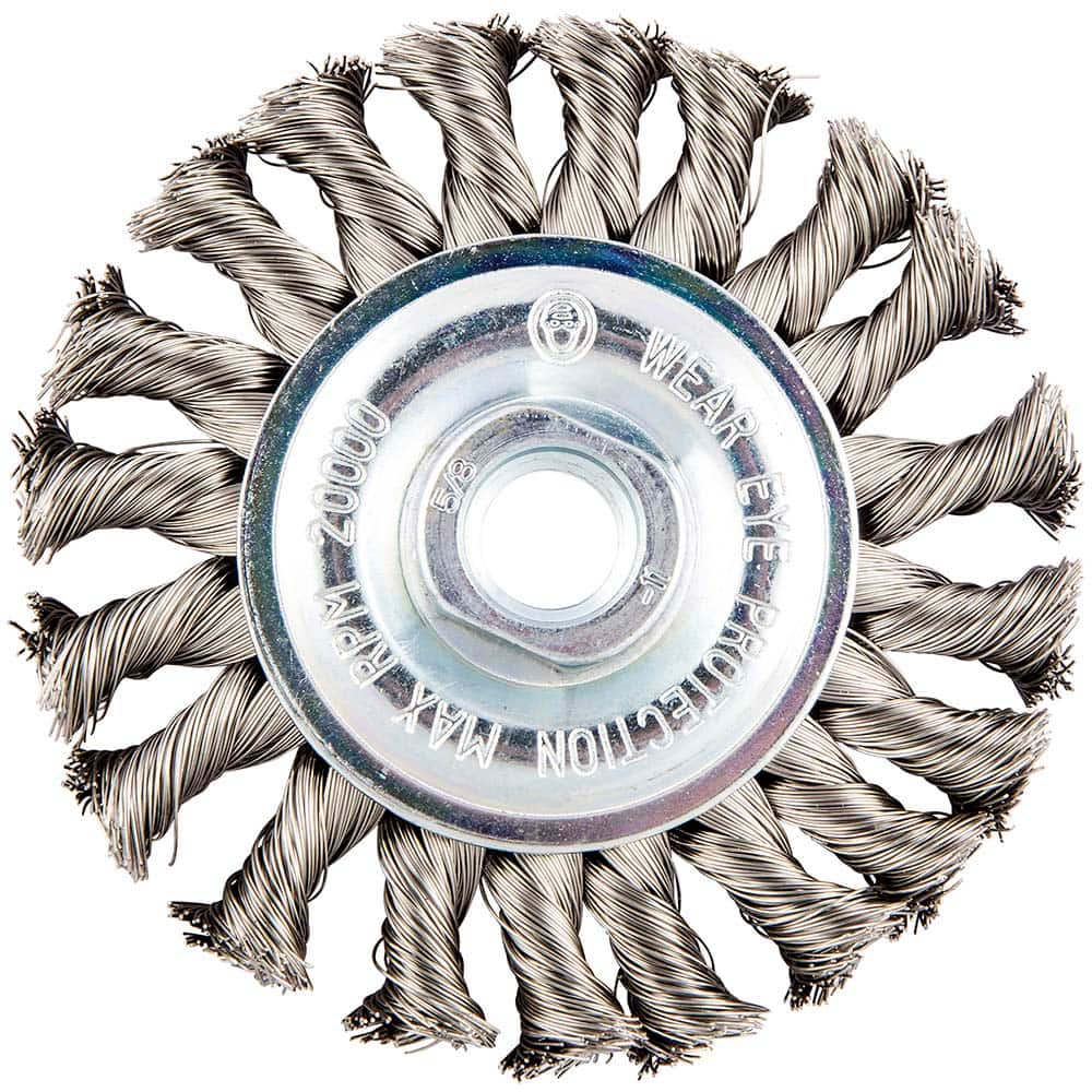 Norton - 4" OD, 5/8-11 Arbor Hole, Knotted Stainless Steel Wheel Brush - Caliber Tooling