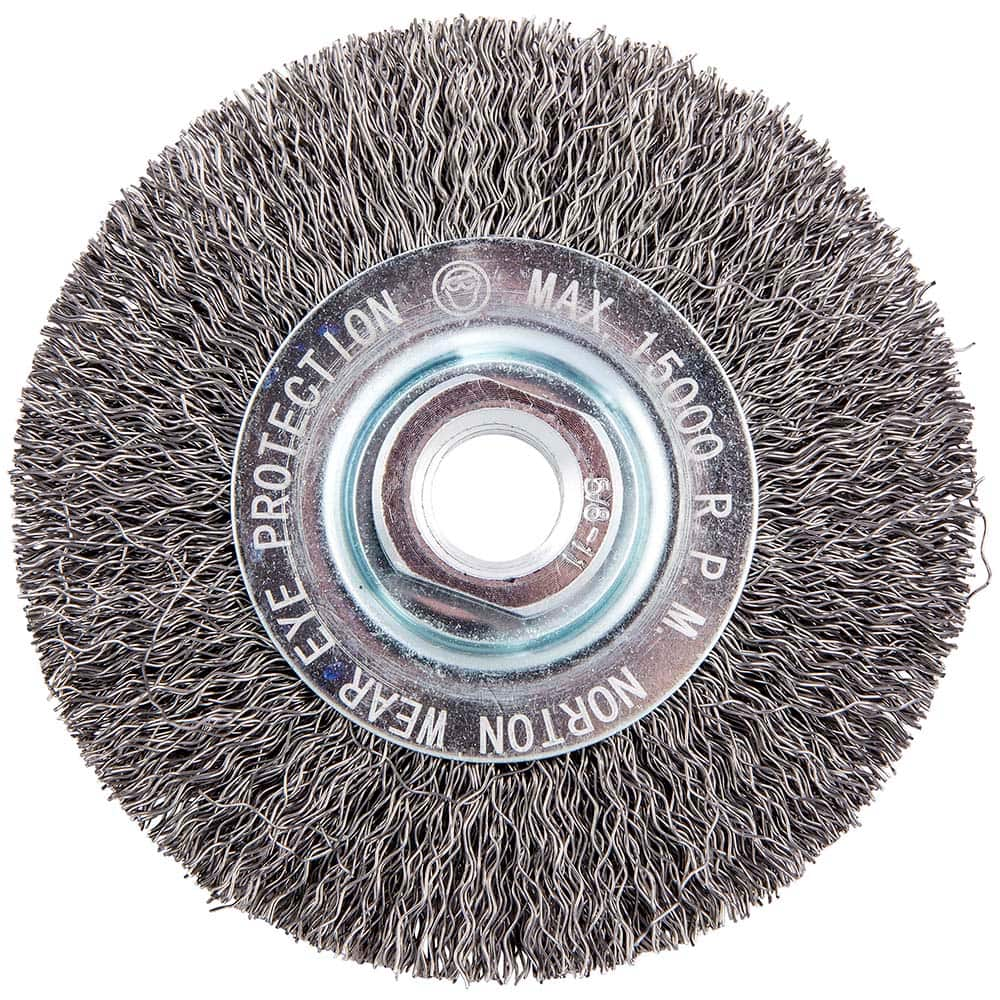 Norton - 4" OD, 5/8-11 Arbor Hole, Crimped Carbon Wheel Brush - Caliber Tooling