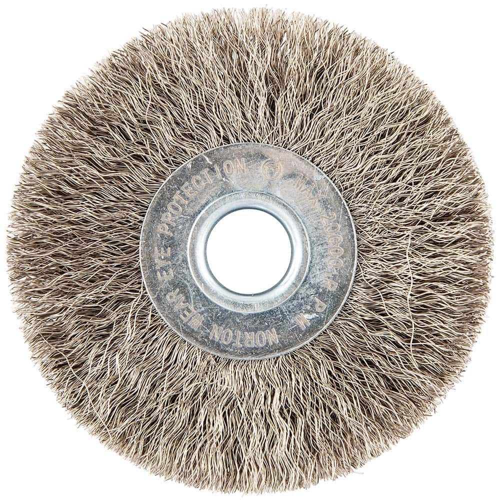 Norton - 3" OD, 1/2" Arbor Hole, Crimped Stainless Steel Wheel Brush - Caliber Tooling