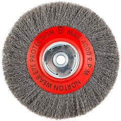 Norton - 8" OD, 5/8" Arbor Hole, Crimped Carbon Wheel Brush - Caliber Tooling