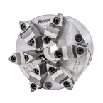 6-Jaw SET-TRU Forged Steel Body Scroll Chuck with Two-Piece Hard Reversible Jaws, Flat Back,12" - Caliber Tooling
