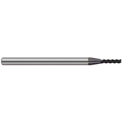 Corner Radius End Mill: 0.02″ Dia, 0.1″ LOC, 0.004″ Radius, 3 Flutes, Solid Carbide 2-1/2″ OAL, 1/8″ Shank Dia, 37 ° Helix, AlTiN Coated, Corner Radius End