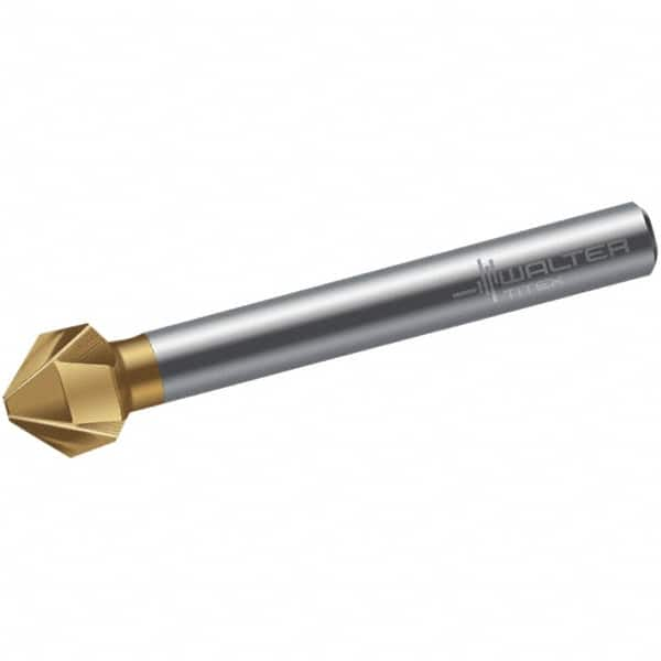 Walter-Titex - 8mm Head Diam, 6mm Shank Diam, 3 Flute 90° High Speed Steel Countersink - TiN Finish, 50mm OAL, Single End, Straight Shank, Right Hand Cut - Caliber Tooling