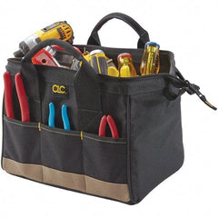 CLC - 14 Pocket Black & Khaki Polyester Tool Bag - 14" Wide x 8-1/2" Deep x 8" High - Caliber Tooling