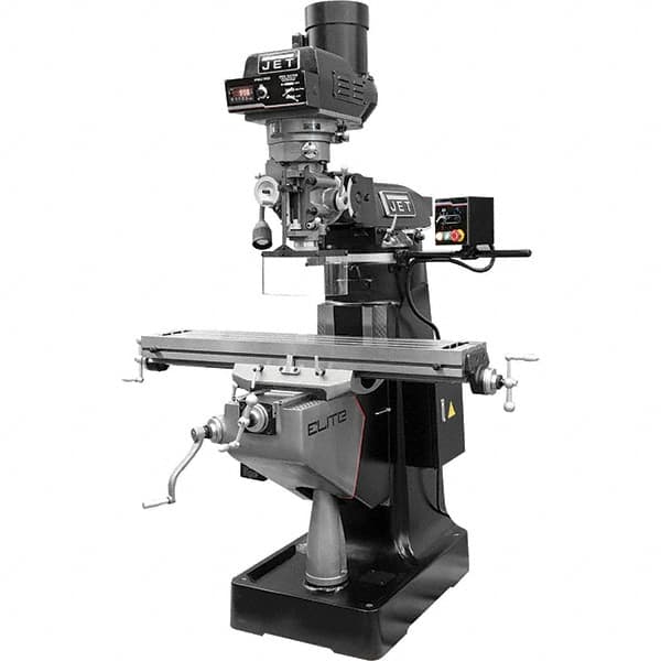 Jet - 9" Table Width x 49" Table Length, Electronic Variable Speed Control, 3 Phase Knee Milling Machine - R8 Spindle Taper, 3 hp - Caliber Tooling