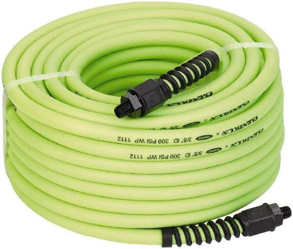 Legacy - 3/8" ID x 0.61" OD 100' Long Multipurpose Air Hose - MNPT x MNPT Ends, 300 Working psi, 150°, 1/4" Fitting, Green - Caliber Tooling