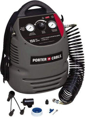 Porter-Cable - 0.8 hp, 2 CFM at 90 psi Hand Carry Compressor - 1.5 Gallon Tank, 10 Amp, 150 Max psi, 120V - Caliber Tooling