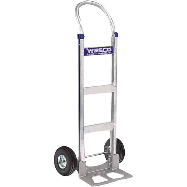 Wesco Industrial Products - 600 Lb Capacity 49" OAH Hand Truck - 14 x 7-1/2" Base Plate, Swept Back, Continuous Handle, Aluminum, Full Pneumatic Wheels - Caliber Tooling