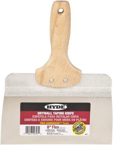 Hyde Tools - 8" Wide Flexible Blade Stainless Steel Joint Knife - Flexible, Hardwood Handle - Caliber Tooling