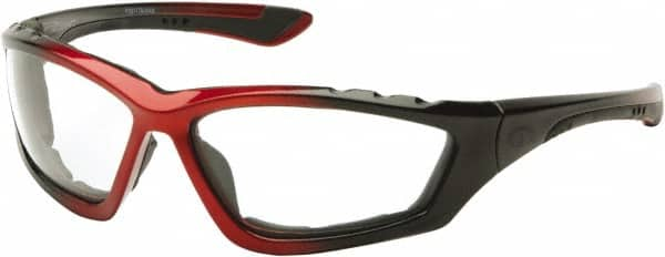 PYRAMEX - Clear Lenses, Framed Safety Glasses - Anti-Fog, Scratch Resistant, Black/Red Nylon Frame, Size Universal, Wrap Around - Caliber Tooling