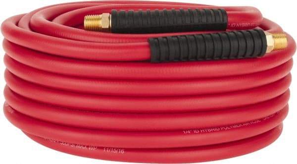 PRO-SOURCE - 1/4" ID x 0.4921" OD 50' Long Multipurpose Air Hose - MNPT x MNPT Ends, 300 Working psi, -40 to 180°F, 1/4" Fitting, Red - Caliber Tooling