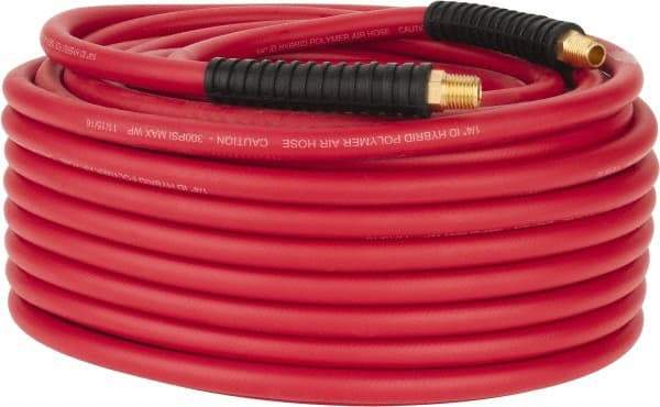 PRO-SOURCE - 1/4" ID x 0.4921" OD 100' Long Multipurpose Air Hose - MNPT x MNPT Ends, 300 Working psi, -40 to 180°F, 1/4" Fitting, Red - Caliber Tooling